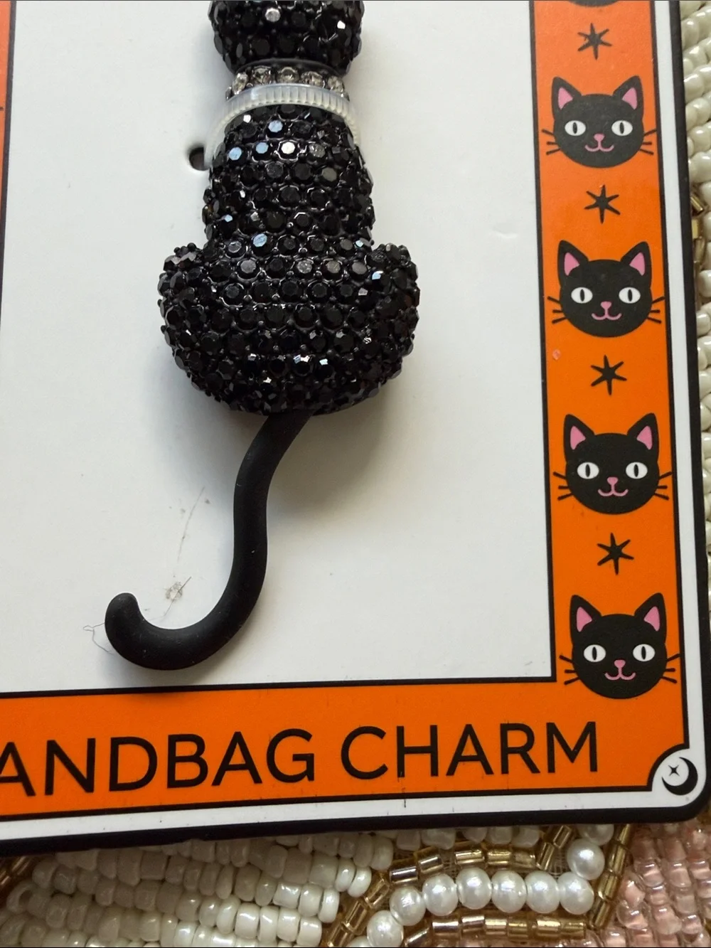 T.J.Maxx Black Sparkle Cat Keychain with Gold Clip
